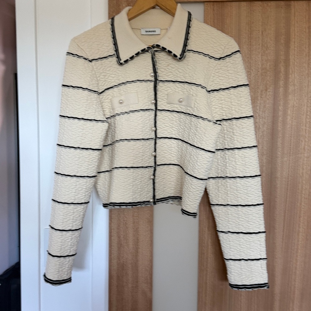 Sandro Cream and Black Striped Cardigan